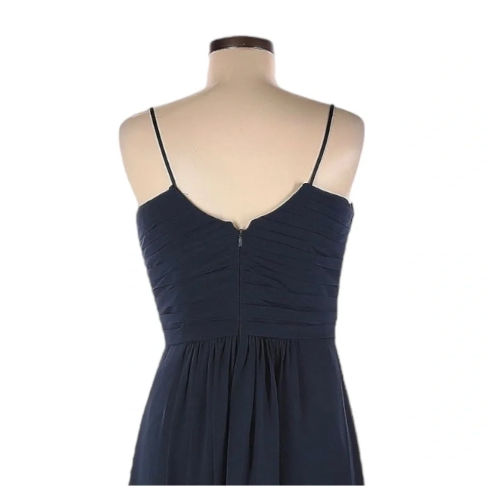 Bill Levkoff Navy Chiffon Pleated Maxi Dress 10 Formal Evening Bridesmaid Gown